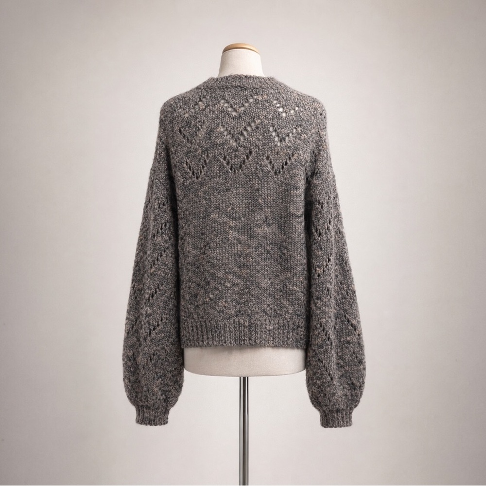 Madewell Marled Gray Pointelle Sweater Balloon Sleeve Knit Pullover Size S - Picture 7 of 14